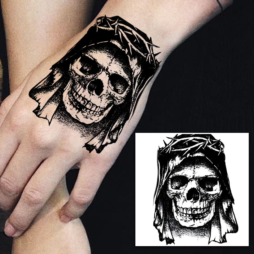 1 Sheet Skeleton Skull Temporary Tattoos For Women Men Adults Hands Finger Foot Neck Clavicle Legs Forearm Shank Arm Body Art Makeup, Semi Permanent Temp Fake Tattoo Stickers Waterproof Long Lasting Realistic Tatoos For Festival Party Accessory