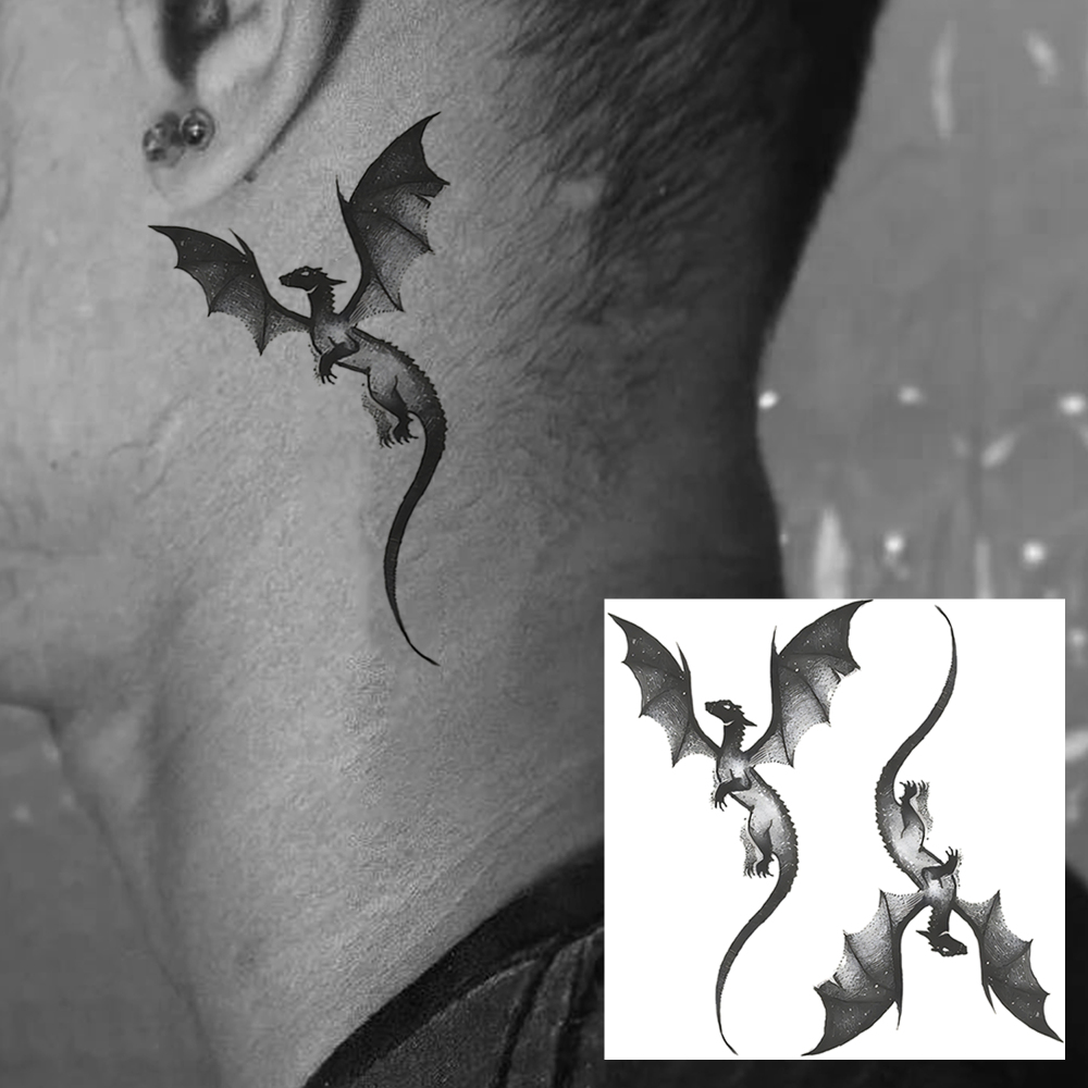 1 Sheet Dragon Temporary Tattoos For Women Men Adults Hands Finger Foot Neck Clavicle Legs Forearm Shank Arm Body Art Makeup, Semi Permanent Temp Fake Tattoo Stickers Waterproof Long Lasting Realistic Tatoos For Festival Party Accessory