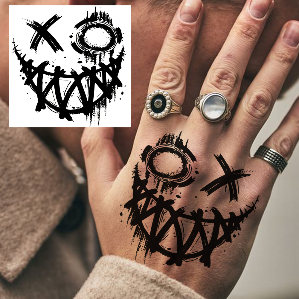 1 Sheet Smile Face Temporary Tattoos For Women Men Adults Hands Finger Foot Neck Clavicle Legs Forearm Shank Arm Body Art Makeup, Semi Permanent Temp Fake Tattoo Stickers Waterproof Long Lasting Realistic Tatoos For Festival Party Accessory