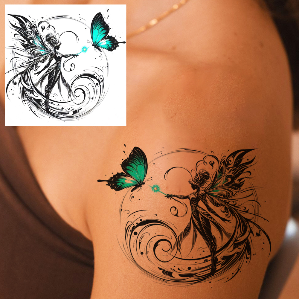 1 Sheet Angel Fairy Temporary Tattoos For Women Men Adults Hands Finger Foot Neck Clavicle Legs Forearm Shank Arm Body Art Makeup, Semi Permanent Temp Fake Tattoo Stickers Waterproof Long Lasting Realistic Tatoos For Festival Party Accessory