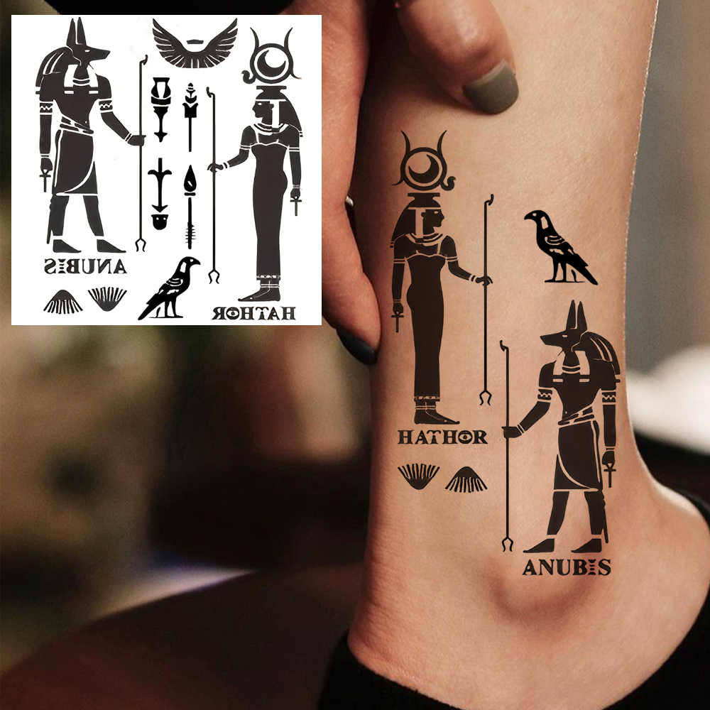 1 Sheet Egyptian Pharaoh Temporary Tattoos For Women Men Adults Hands Finger Foot Neck Clavicle Legs Forearm Shank Arm Body Art Makeup, Semi Permanent Temp Fake Tattoo Stickers Waterproof Long Lasting Realistic Tatoos For Festival Party Accessory