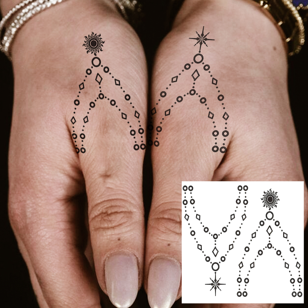 1 Sheet Pendant Jewelry Temporary Tattoos For Women Men Adults Hands Finger Foot Neck Clavicle Legs Forearm Shank Arm Body Art Makeup, Semi Permanent Temp Fake Tattoo Stickers Waterproof Long Lasting Realistic Tatoos For Festival Party Accessory