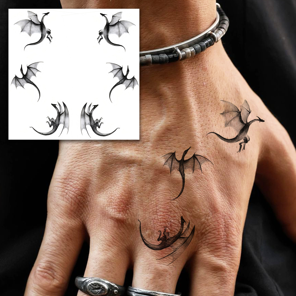 1 Sheet Dragon Temporary Tattoos For Women Men Adults Hands Finger Foot Neck Clavicle Legs Forearm Shank Arm Body Art Makeup, Semi Permanent Temp Fake Tattoo Stickers Waterproof Long Lasting Realistic Tatoos For Festival Party Accessory