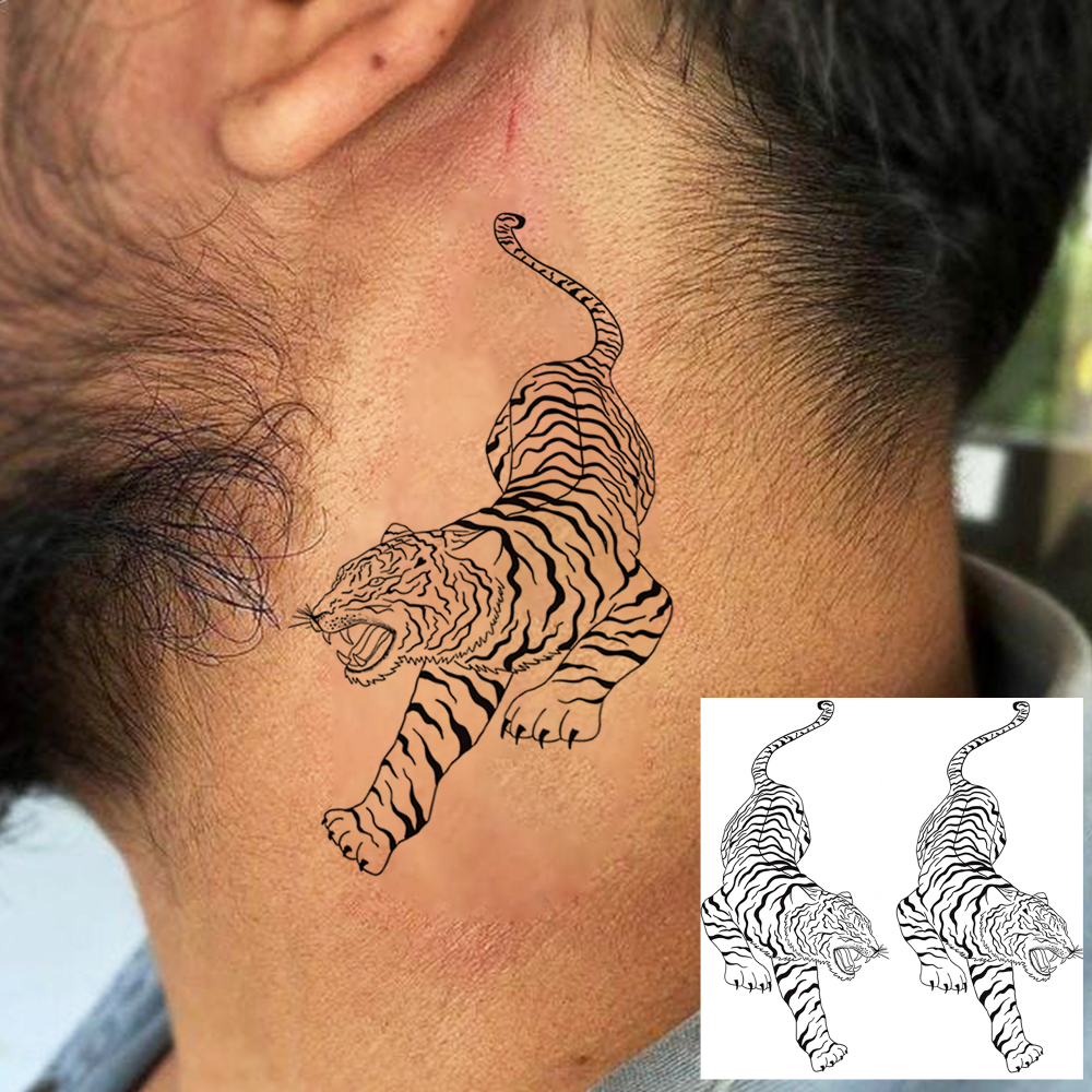 1 Sheet Tiger Temporary Tattoos For Women Men Adults Hands Finger Foot Neck Clavicle Legs Forearm Shank Arm Body Art Makeup, Semi Permanent Temp Fake Tattoo Stickers Waterproof Long Lasting Realistic Tatoos For Festival Party Accessory