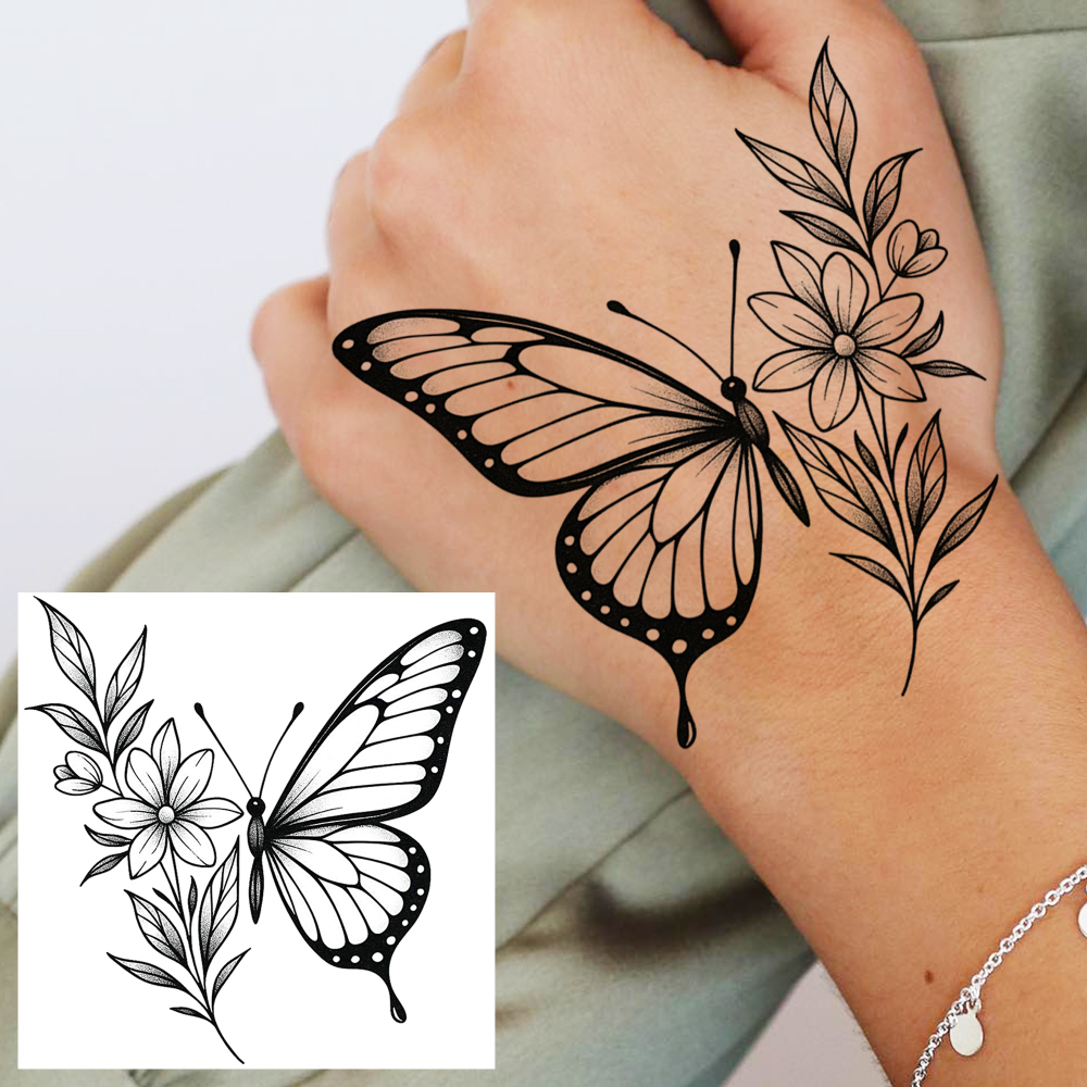 1 Sheet Butterfly Temporary Tattoos For Women Men Adults Hands Finger Foot Neck Clavicle Legs Forearm Shank Arm Body Art Makeup, Semi Permanent Temp Fake Tattoo Stickers Waterproof Long Lasting Realistic Tatoos For Festival Party Accessory