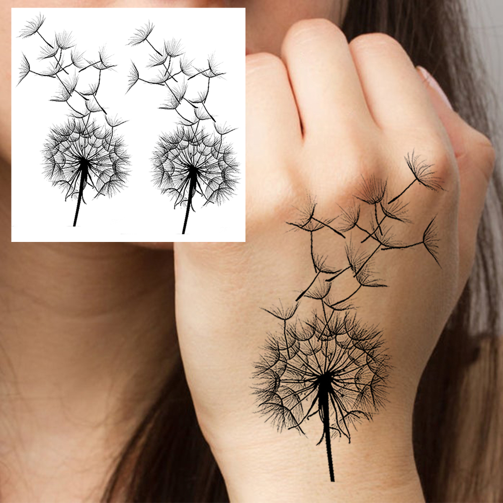1 Sheet Dandelion Temporary Tattoos For Women Men Adults Hands Finger Foot Neck Clavicle Legs Forearm Shank Arm Body Art Makeup, Semi Permanent Temp Fake Tattoo Stickers Waterproof Long Lasting Realistic Tatoos For Festival Party Accessory