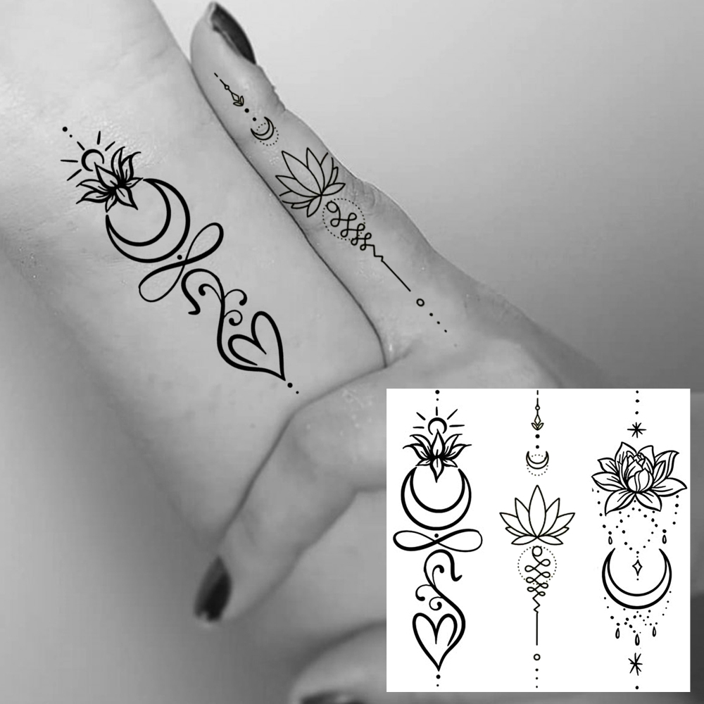 1 Sheet Lotus Temporary Tattoos For Women Men Adults Hands Finger Foot Neck Clavicle Legs Forearm Shank Arm Body Art Makeup, Semi Permanent Temp Fake Tattoo Stickers Waterproof Long Lasting Realistic Tatoos For Festival Party Accessory