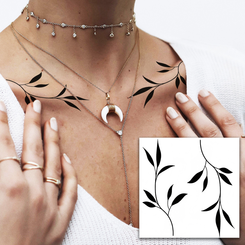 1 Sheet Plant Leaf Temporary Tattoos For Women Men Adults Hands Finger Foot Neck Clavicle Legs Forearm Shank Arm Body Art Makeup, Semi Permanent Temp Fake Tattoo Stickers Waterproof Long Lasting Realistic Tatoos For Festival Party Accessory
