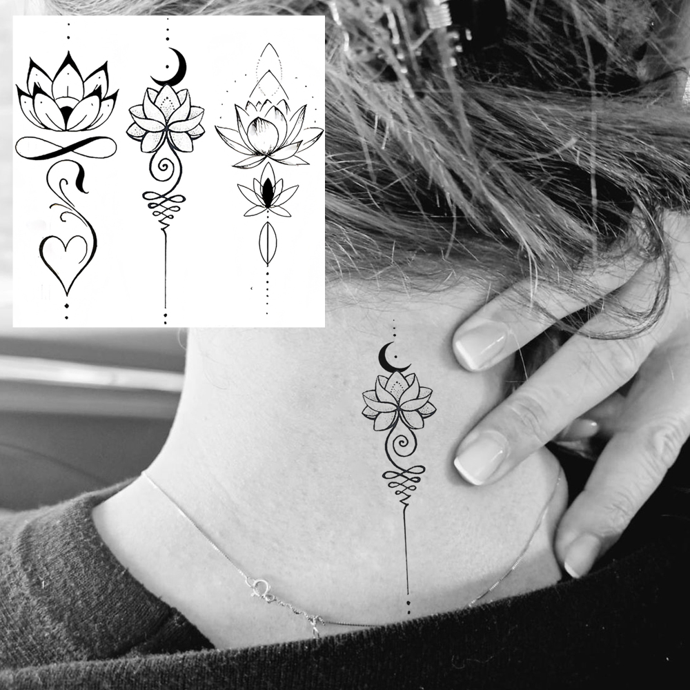 1 Sheet Lotus moon Temporary Tattoos For Women Men Adults Hands Finger Foot Neck Clavicle Legs Forearm Shank Arm Body Art Makeup, Semi Permanent Temp Fake Tattoo Stickers Waterproof Long Lasting Realistic Tatoos For Festival Party Accessory