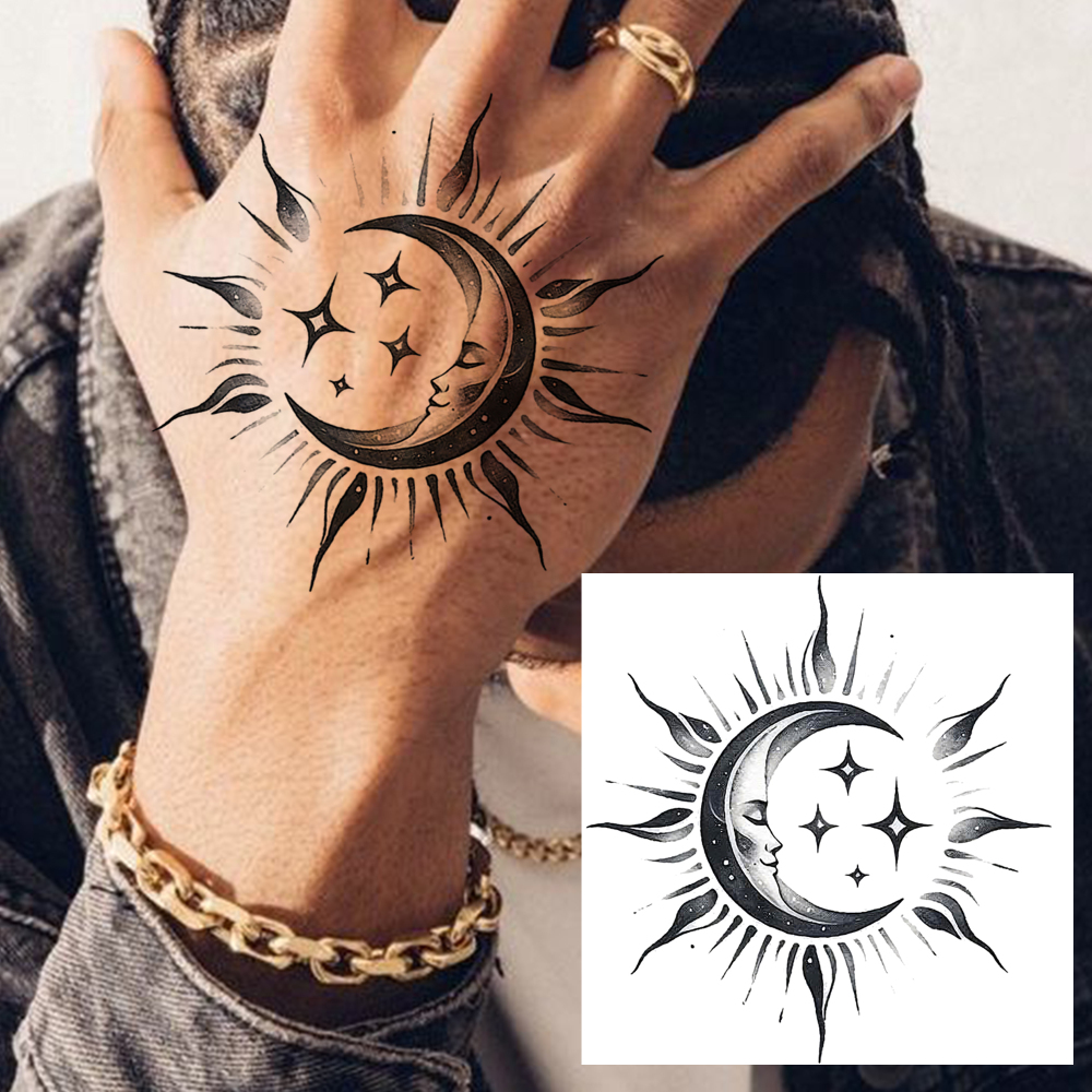 1 Sheet Moon Temporary Tattoos For Women Men Adults Hands Finger Foot Neck Clavicle Legs Forearm Shank Arm Body Art Makeup, Semi Permanent Temp Fake Tattoo Stickers Waterproof Long Lasting Realistic Tatoos For Festival Party Accessory