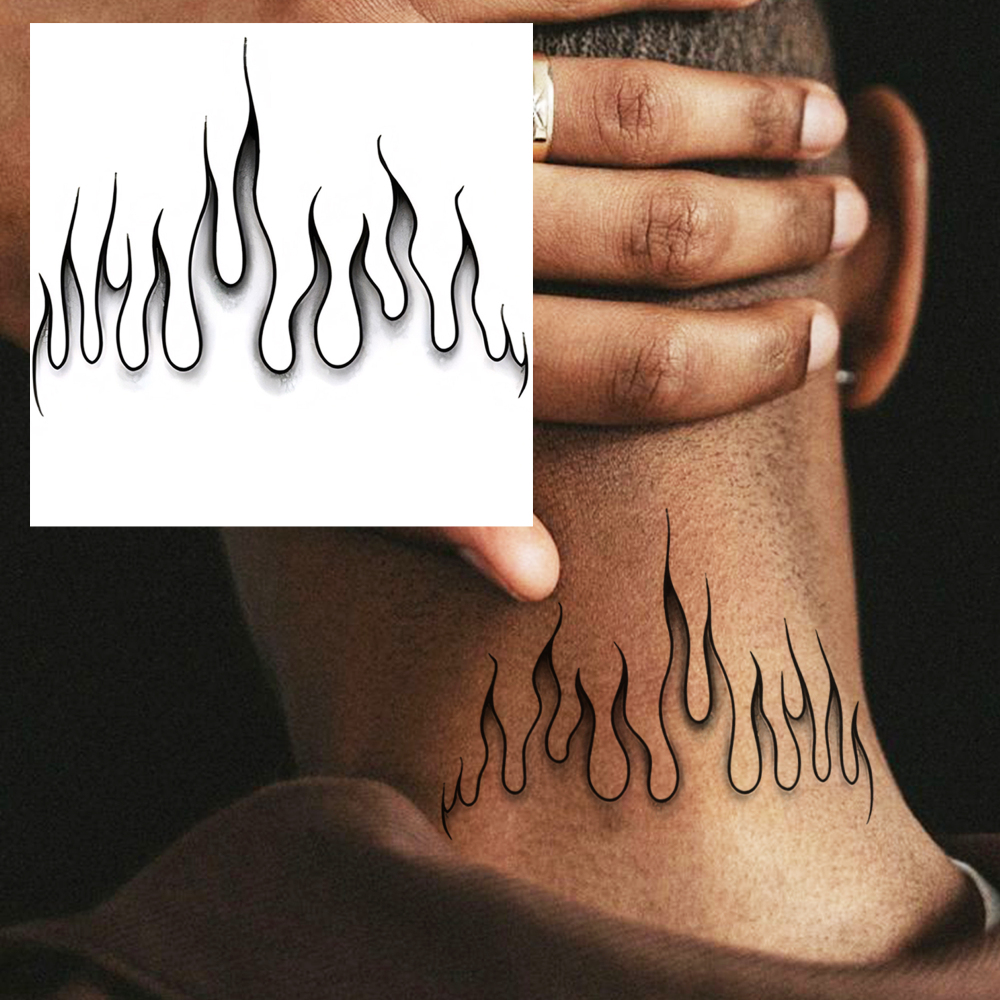 1 Sheet Fire Temporary Tattoos For Women Men Adults Hands Finger Foot Neck Clavicle Legs Forearm Shank Arm Body Art Makeup, Semi Permanent Temp Fake Tattoo Stickers Waterproof Long Lasting Realistic Tatoos For Festival Party Accessory