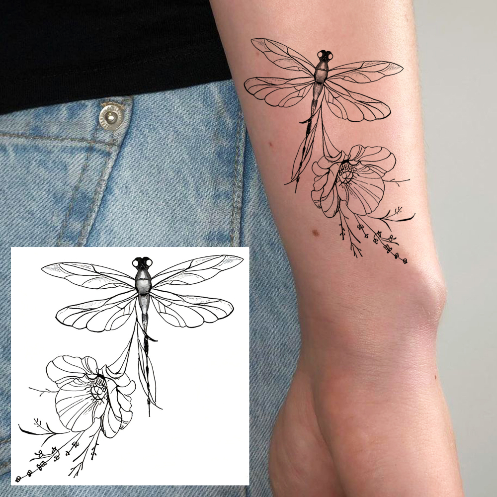 1 Sheet Dragonfly Temporary Tattoos For Women Men Adults Hands Finger Foot Neck Clavicle Legs Forearm Shank Arm Body Art Makeup, Semi Permanent Temp Fake Tattoo Stickers Waterproof Long Lasting Realistic Tatoos For Festival Party Accessory