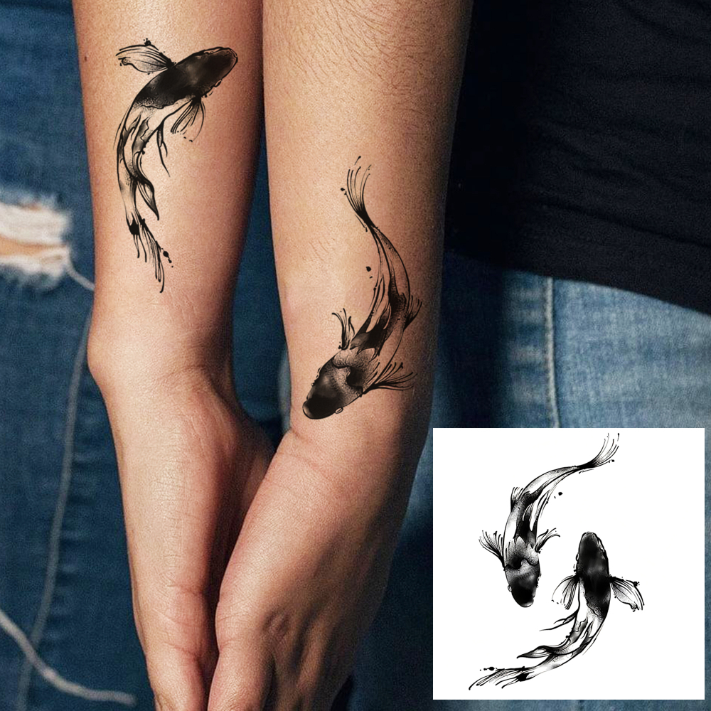 1 Sheet Fish Carp Temporary Tattoos For Women Men Adults Hands Finger Foot Neck Clavicle Legs Forearm Shank Arm Body Art Makeup, Semi Permanent Temp Fake Tattoo Stickers Waterproof Long Lasting Realistic Tatoos For Festival Party Accessory