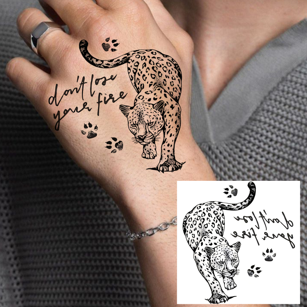 1 Sheet leopard Temporary Tattoos For Women Men Adults Hands Finger Foot Neck Clavicle Legs Forearm Shank Arm Body Art Makeup, Semi Permanent Temp Fake Tattoo Stickers Waterproof Long Lasting Realistic Tatoos For Festival Party Accessory