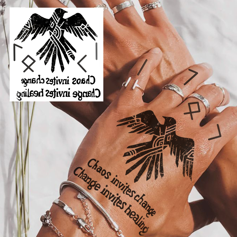 1 Sheet Eagle Totem Temporary Tattoos For Women Men Adults Hands Finger Foot Neck Clavicle Legs Forearm Shank Arm Body Art Makeup, Semi Permanent Temp Fake Tattoo Stickers Waterproof Long Lasting Realistic Tatoos For Festival Party Accessory