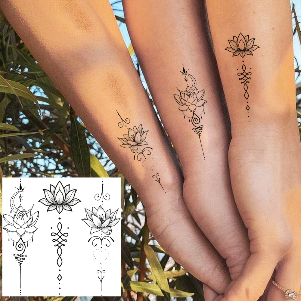 1 Sheet Lotus Temporary Tattoos For Women Men Adults Hands Finger Foot Neck Clavicle Legs Forearm Shank Arm Body Art Makeup, Semi Permanent Temp Fake Tattoo Stickers Waterproof Long Lasting Realistic Tatoos For Festival Party Accessory