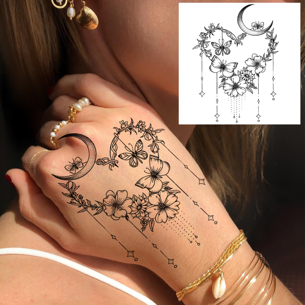 1 Sheet Heart Flower Temporary Tattoos For Women Men Adults Hands Finger Foot Neck Clavicle Legs Forearm Shank Arm Body Art Makeup, Semi Permanent Temp Fake Tattoo Stickers Waterproof Long Lasting Realistic Tatoos For Festival Party Accessory