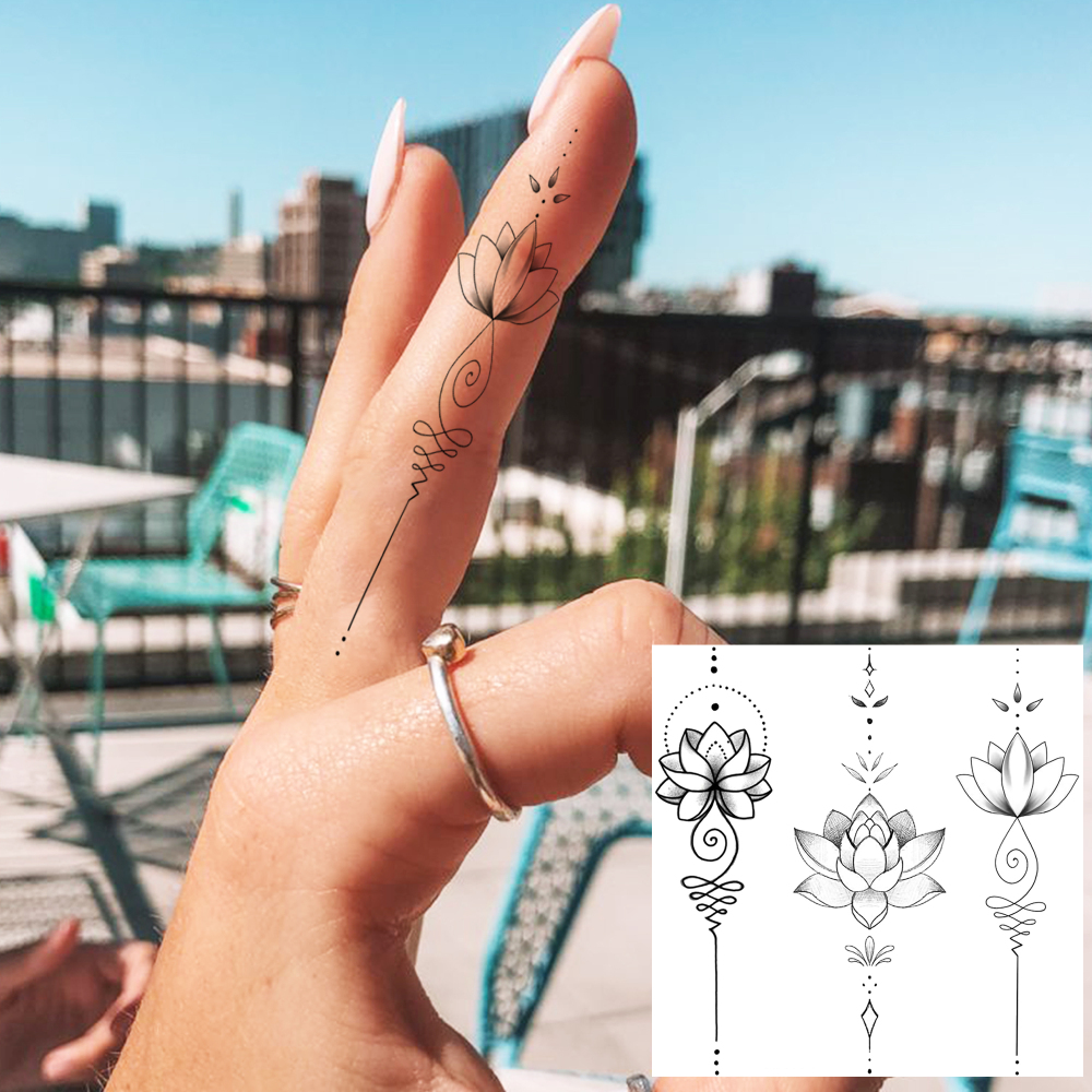 1 Sheet Lotus Temporary Tattoos For Women Men Adults Hands Finger Foot Neck Clavicle Legs Forearm Shank Arm Body Art Makeup, Semi Permanent Temp Fake Tattoo Stickers Waterproof Long Lasting Realistic Tatoos For Festival Party Accessory