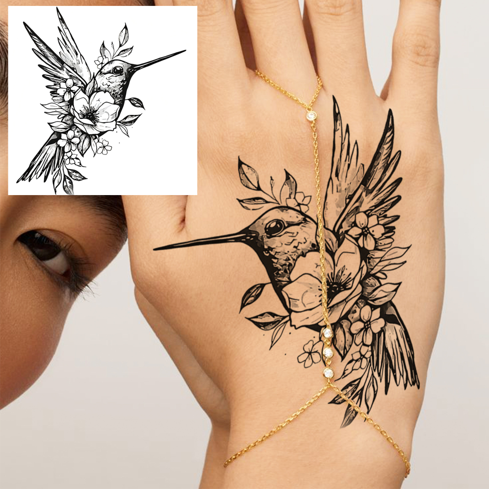 1 Sheet Hummingbird Temporary Tattoos For Women Men Adults Hands Finger Foot Neck Clavicle Legs Forearm Shank Arm Body Art Makeup, Semi Permanent Temp Fake Tattoo Stickers Waterproof Long Lasting Realistic Tatoos For Festival Party Accessory