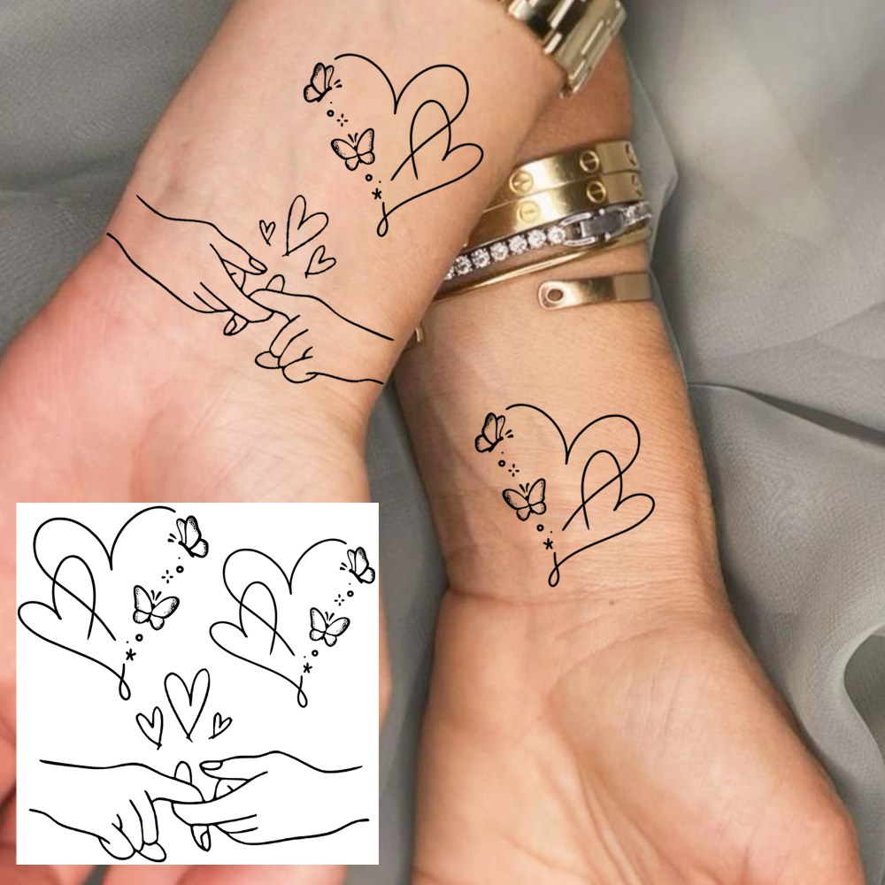 1 Sheet Love Family Temporary Tattoos For Women Men Adults Hands Finger Foot Neck Clavicle Legs Forearm Shank Arm Body Art Makeup, Semi Permanent Temp Fake Tattoo Stickers Waterproof Long Lasting Realistic Tatoos For Festival Party Accessory