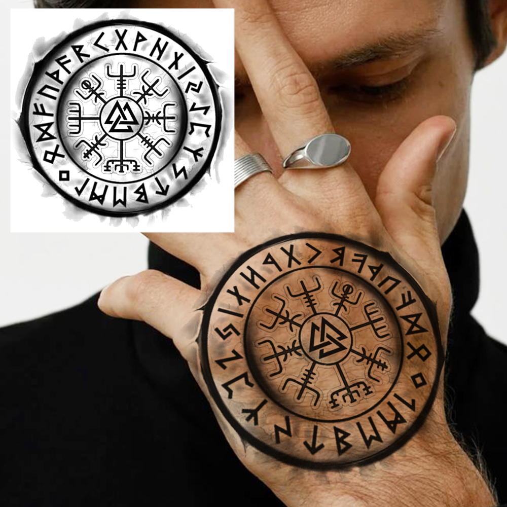 1 Sheet Compass Totem Temporary Tattoos For Women Men Adults Hands Finger Foot Neck Clavicle Legs Forearm Shank Arm Body Art Makeup, Semi Permanent Temp Fake Tattoo Stickers Waterproof Long Lasting Realistic Tatoos For Festival Party Accessory