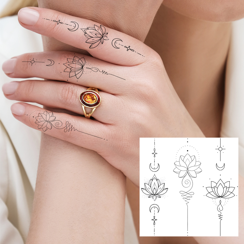 1 Sheet Lotus Flower Temporary Tattoos For Women Men Adults Hands Finger Foot Neck Clavicle Legs Forearm Shank Arm Body Art Makeup, Semi Permanent Temp Fake Tattoo Stickers Waterproof Long Lasting Realistic Tatoos For Festival Party Accessory
