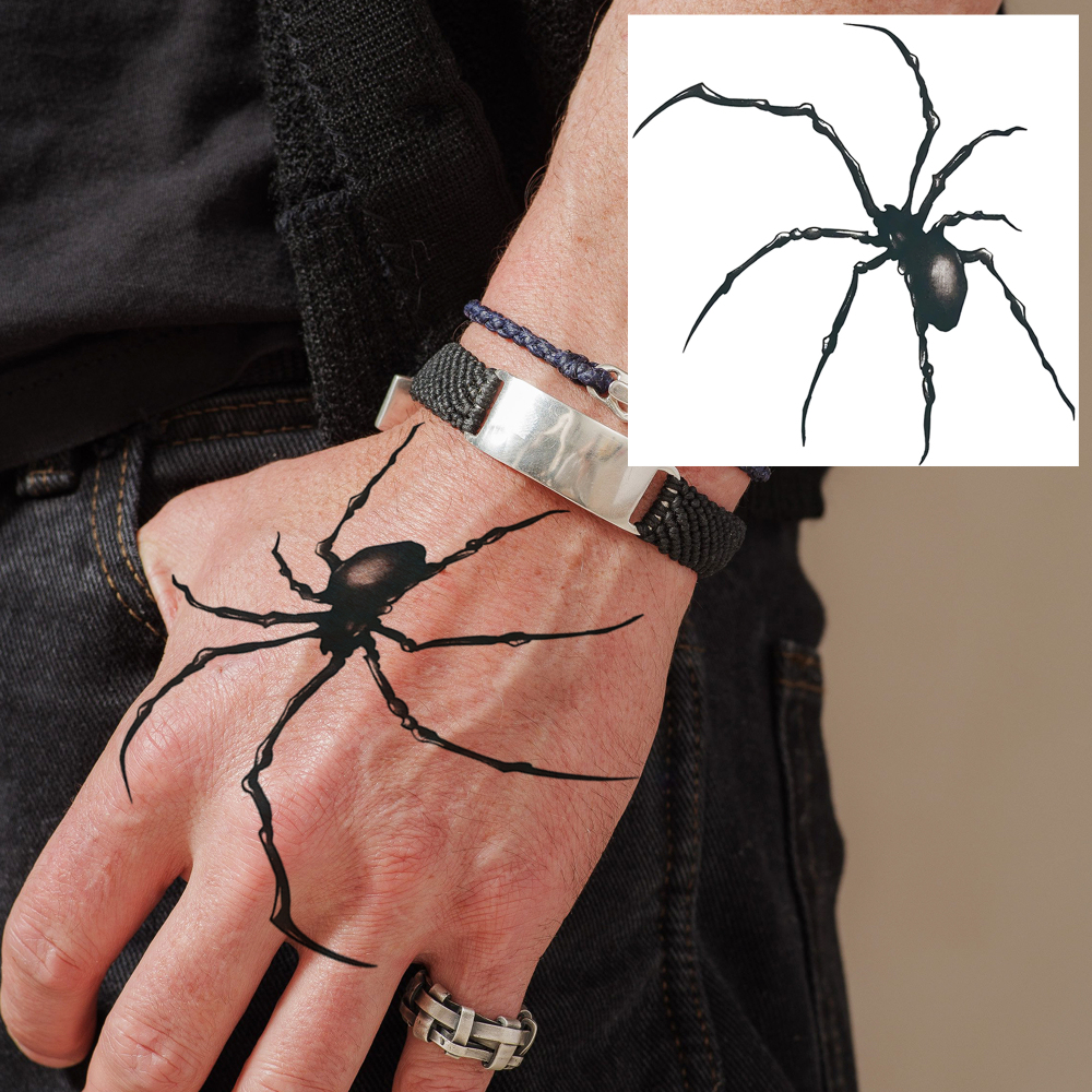 1 Sheet Spider Temporary Tattoos For Women Men Adults Hands Finger Foot Neck Clavicle Legs Forearm Shank Arm Body Art Makeup, Semi Permanent Temp Fake Tattoo Stickers Waterproof Long Lasting Realistic Tatoos For Festival Party Accessory