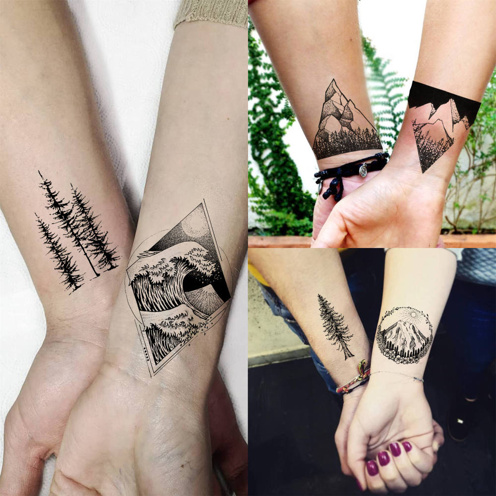15 Sheets Mountain Temporary Tattoos For Women Men Adults Kids Hands Finger Foot Neck Clavicle Shank Arm Body Art Makeup, Semi Permanent Temp Fake Tattoo Stickers Waterproof Long Lasting Realistic Tatoos For Festival Party Accessory