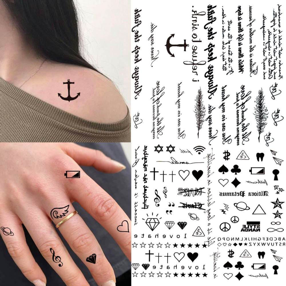 15 Sheets Cute Y2K Temporary Tattoos For Women Men Adults Hands Finger Foot Neck Clavicle Legs Thigh Forearm Shank Arm Body Art Makeup, Semi Permanent Temp Fake Tattoo Stickers Waterproof Long Lasting Realistic Tatoos For Festival Party Accessory