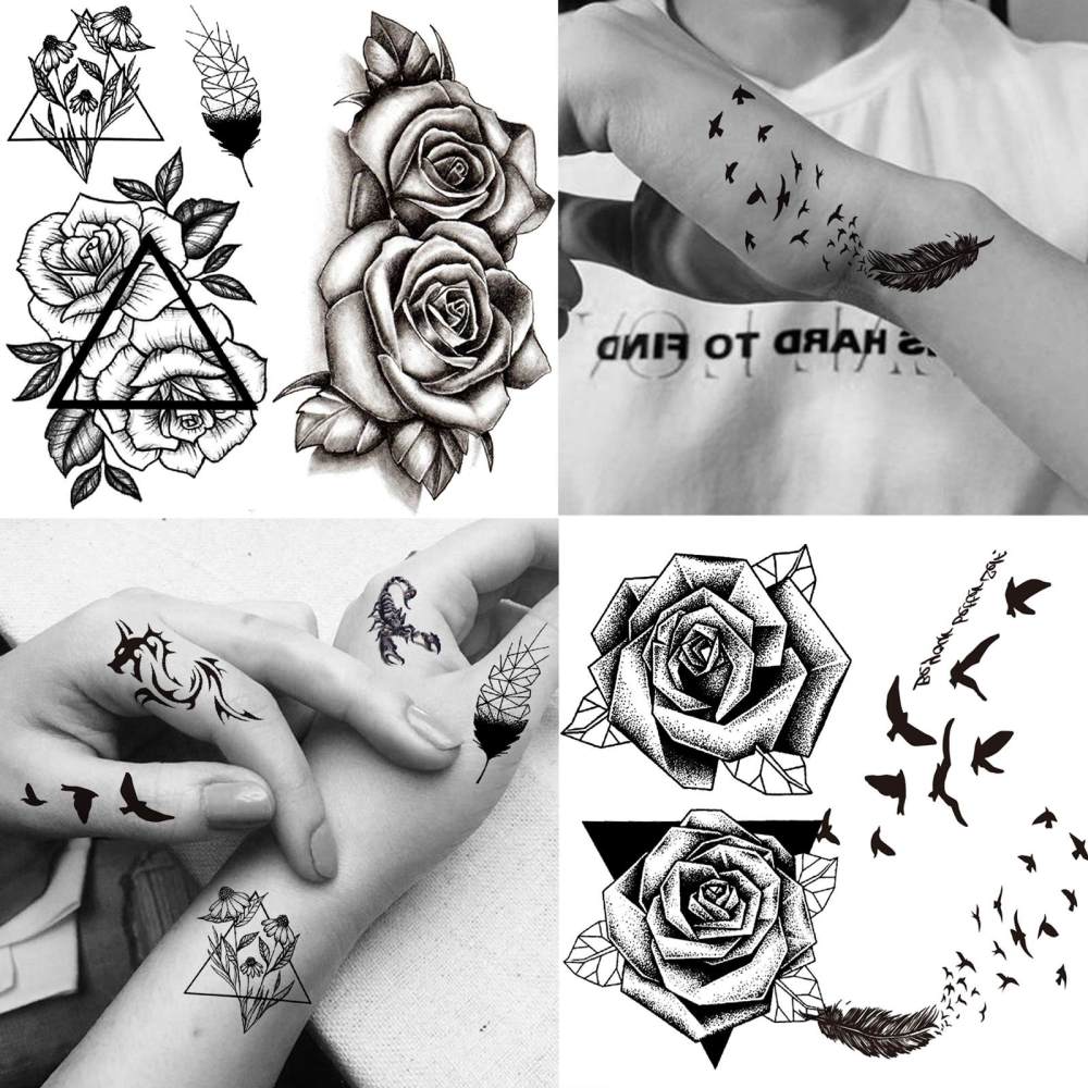 15 Sheets Cute Temporary Tattoos For Women Men Adults Hands Finger Foot Neck Clavicle Legs Thigh Forearm Shank Arm Body Art Makeup, Semi Permanent Temp Fake Tattoo Stickers Waterproof Long Lasting Realistic Tatoos For Festival Party Accessory