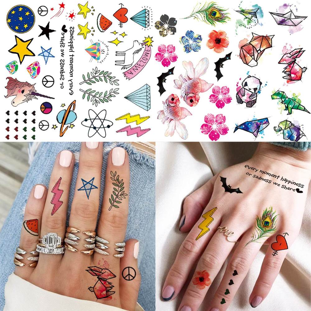 15 Sheets Cute Temporary Tattoos For Women Men Adults Hands Finger Foot Neck Clavicle Legs Thigh Forearm Shank Arm Body Art Makeup, Semi Permanent Temp Fake Tattoo Stickers Waterproof Long Lasting Realistic Tatoos For Festival Party Accessory