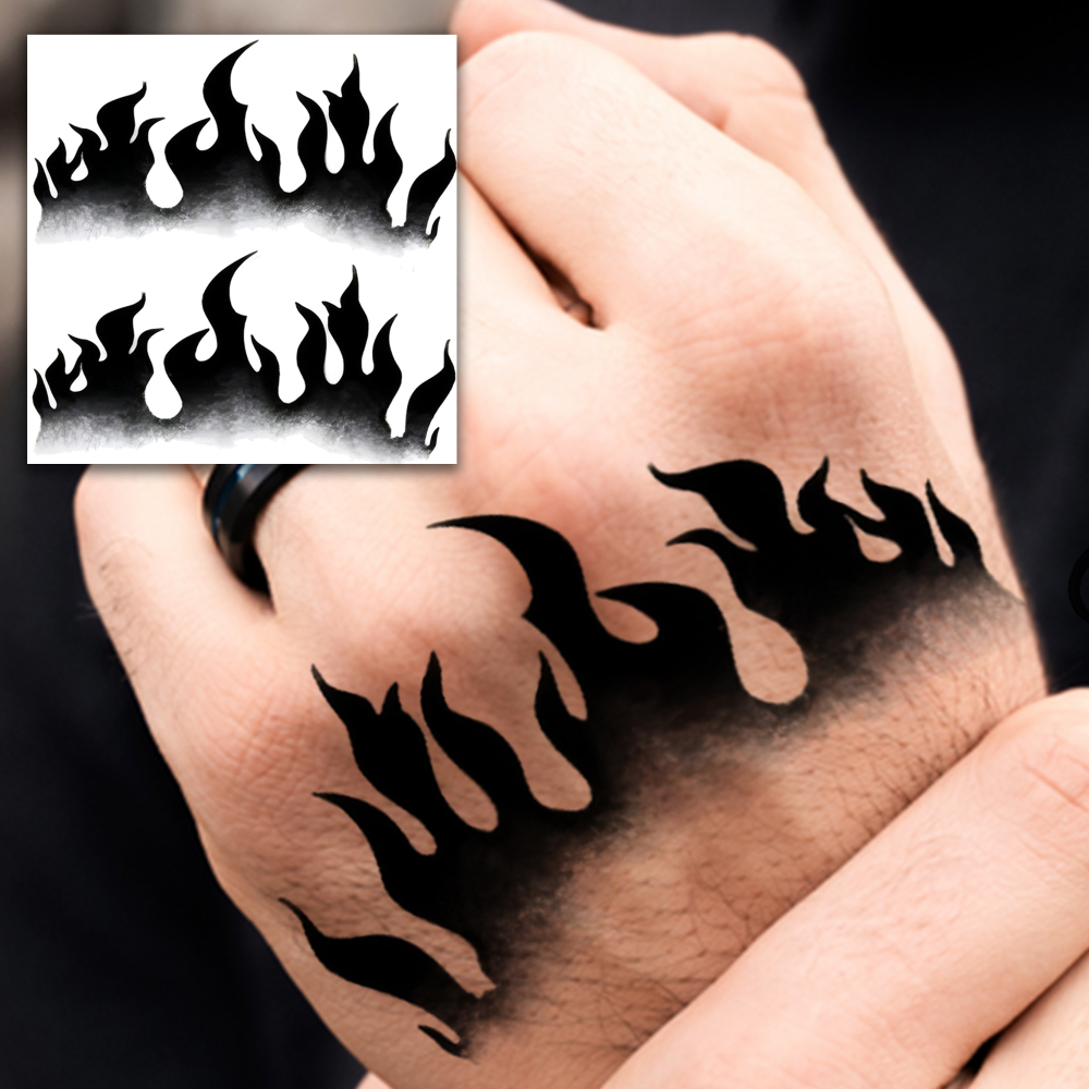 1 Sheet Fire Temporary Tattoos For Women Men Adults Hands Finger Foot Neck Clavicle Legs Forearm Shank Arm Body Art Makeup, Semi Permanent Temp Fake Tattoo Stickers Waterproof Long Lasting Realistic Tatoos For Festival Party Accessory