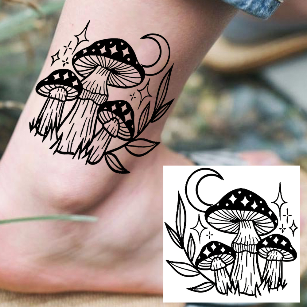 1 Sheet mushroom Temporary Tattoos For Women Men Adults Hands Finger Foot Neck Clavicle Legs Forearm Shank Arm Body Art Makeup, Semi Permanent Temp Fake Tattoo Stickers Waterproof Long Lasting Realistic Tatoos For Festival Party Accessory