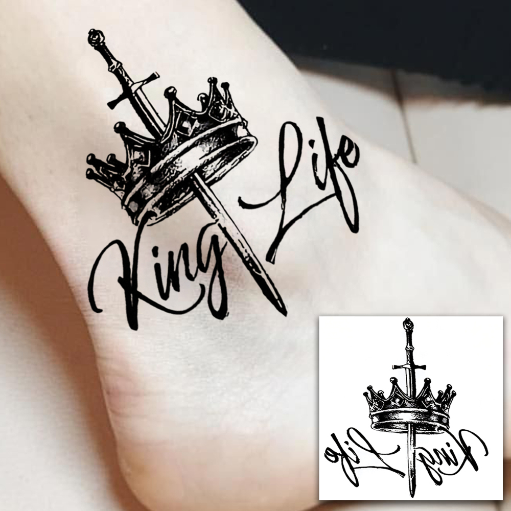 1 Sheet Crown Temporary Tattoos For Women Men Adults Hands Finger Foot Neck Clavicle Legs Forearm Shank Arm Body Art Makeup, Semi Permanent Temp Fake Tattoo Stickers Waterproof Long Lasting Realistic Tatoos For Festival Party Accessory