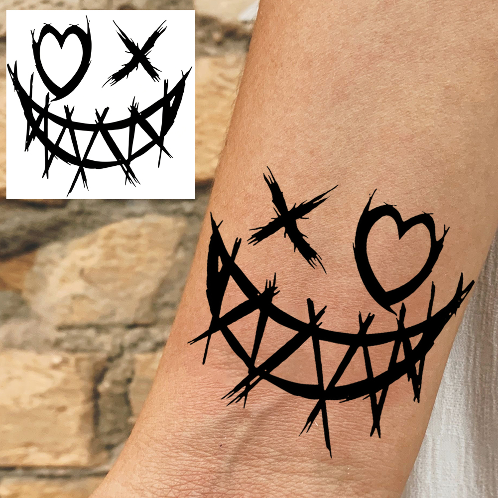 1 Sheet Smile Temporary Tattoos For Women Men Adults Hands Finger Foot Neck Clavicle Legs Forearm Shank Arm Body Art Makeup, Semi Permanent Temp Fake Tattoo Stickers Waterproof Long Lasting Realistic Tatoos For Festival Party Accessory