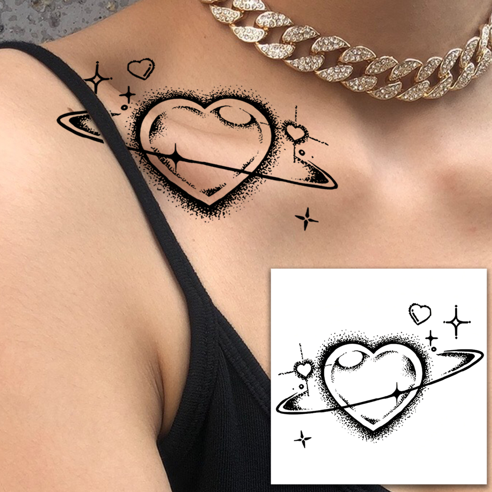 1 Sheet Heart Temporary Tattoos For Women Men Adults Hands Finger Foot Neck Clavicle Legs Forearm Shank Arm Body Art Makeup, Semi Permanent Temp Fake Tattoo Stickers Waterproof Long Lasting Realistic Tatoos For Festival Party Accessory