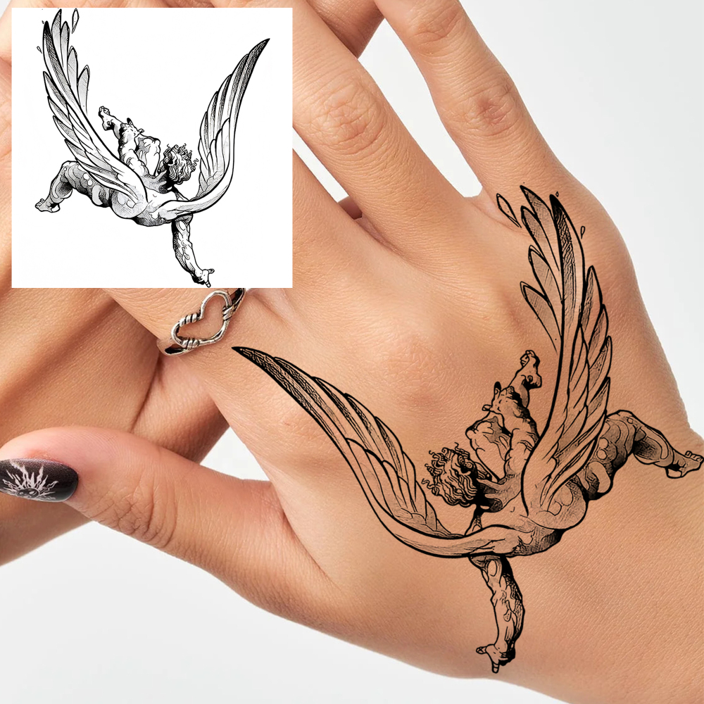 1 Sheet Angel Temporary Tattoos For Women Men Adults Hands Finger Foot Neck Clavicle Legs Forearm Shank Arm Body Art Makeup, Semi Permanent Temp Fake Tattoo Stickers Waterproof Long Lasting Realistic Tatoos For Festival Party Accessory