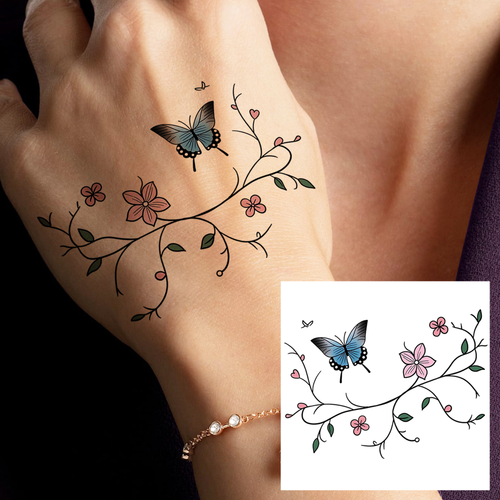 1 Sheet Butterfly Temporary Tattoos For Women Men Adults Hands Finger Foot Neck Clavicle Legs Forearm Shank Arm Body Art Makeup, Semi Permanent Temp Fake Tattoo Stickers Waterproof Long Lasting Realistic Tatoos For Festival Party Accessory