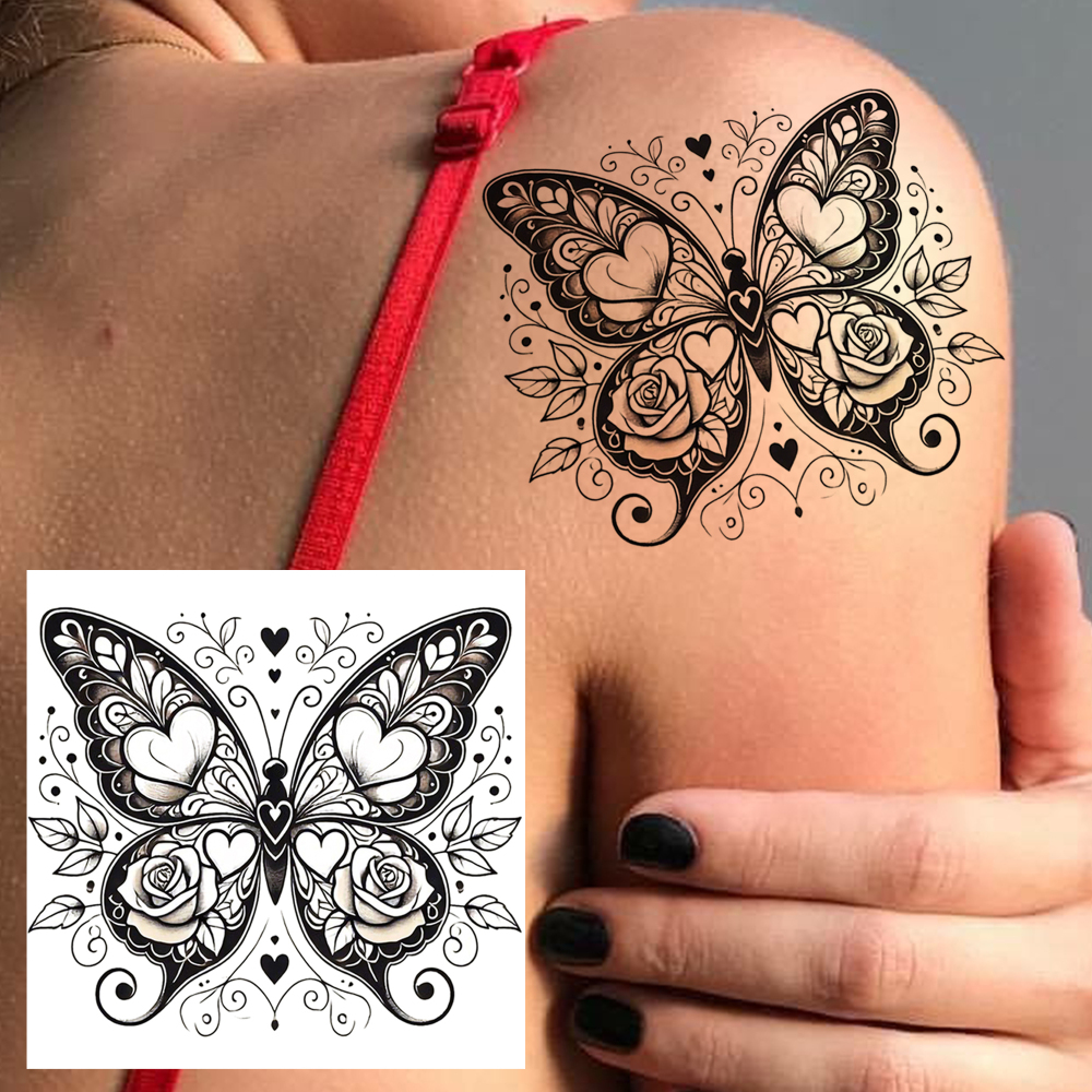 1 Sheet Butterfly Temporary Tattoos For Women Men Adults Hands Finger Foot Neck Clavicle Legs Forearm Shank Arm Body Art Makeup, Semi Permanent Temp Fake Tattoo Stickers Waterproof Long Lasting Realistic Tatoos For Festival Party Accessory