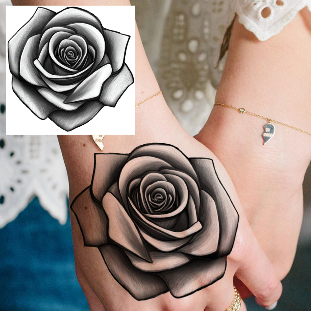 1 Sheet Flower Rose Temporary Tattoos For Women Men Adults Hands Finger Foot Neck Clavicle Legs Forearm Shank Arm Body Art Makeup, Semi Permanent Temp Fake Tattoo Stickers Waterproof Long Lasting Realistic Tatoos For Festival Party Accessory