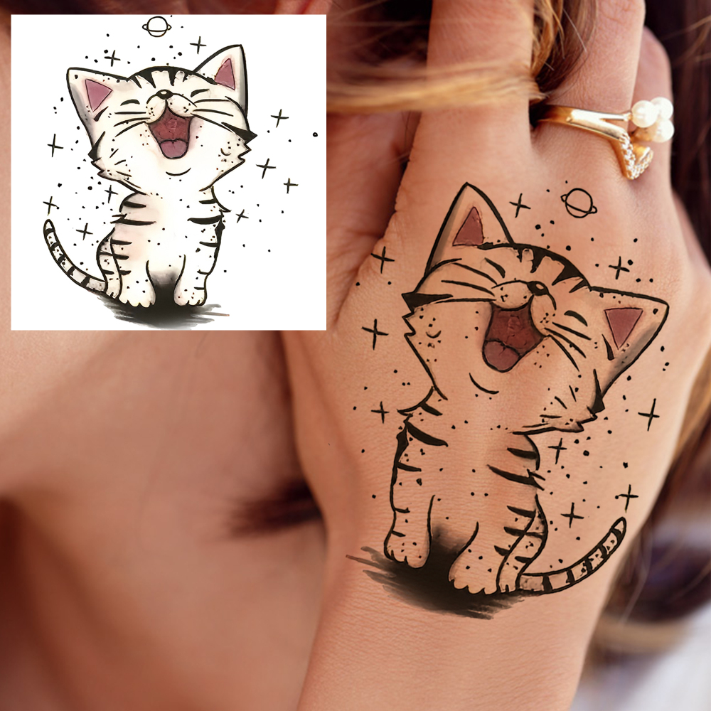 1 Sheet Cat Temporary Tattoos For Women Men Adults Hands Finger Foot Neck Clavicle Legs Forearm Shank Arm Body Art Makeup, Semi Permanent Temp Fake Tattoo Stickers Waterproof Long Lasting Realistic Tatoos For Festival Party Accessory