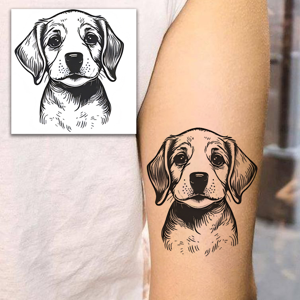 1 Sheet Dog Temporary Tattoos For Women Men Adults Hands Finger Foot Neck Clavicle Legs Forearm Shank Arm Body Art Makeup, Semi Permanent Temp Fake Tattoo Stickers Waterproof Long Lasting Realistic Tatoos For Festival Party Accessory
