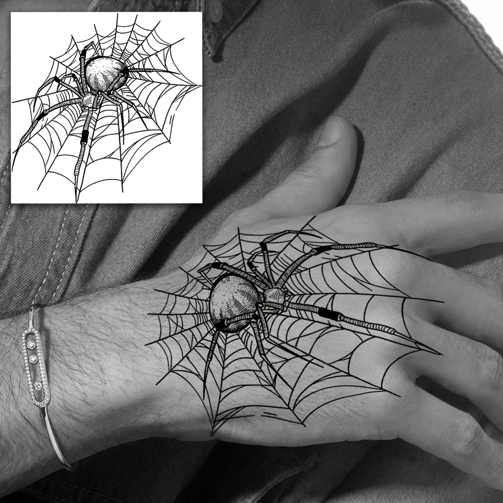 1 Sheet Halloween Spider Web Temporary Tattoos For Women Men Adults Hands Finger Foot Neck Clavicle Legs Forearm Shank Arm Body Art Makeup, Semi Permanent Temp Fake Tattoo Stickers Waterproof Long Lasting Realistic Tatoos For Festival Party Accessory