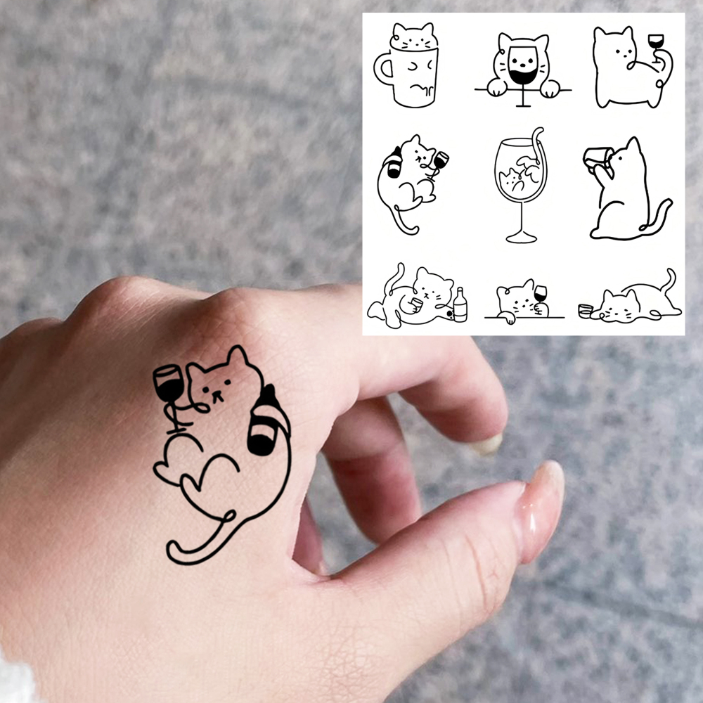1 Sheet Y2K Cat Temporary Tattoos For Women Men Adults Hands Finger Foot Neck Clavicle Legs Forearm Shank Arm Body Art Makeup, Semi Permanent Temp Fake Tattoo Stickers Waterproof Long Lasting Realistic Tatoos For Festival Party Accessory