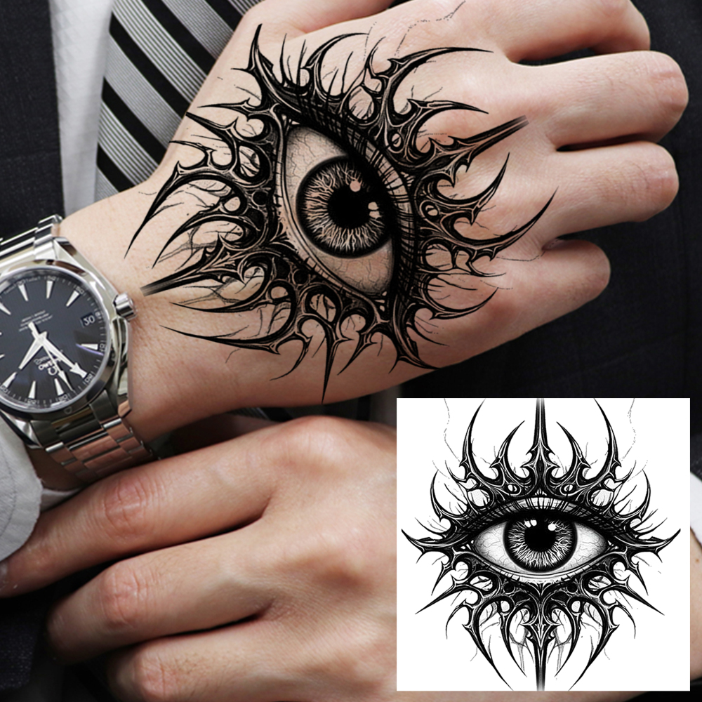 1 Sheet Tribal Eye Temporary Tattoos For Women Men Adults Hands Finger Foot Neck Clavicle Legs Forearm Shank Arm Body Art Makeup, Semi Permanent Temp Fake Tattoo Stickers Waterproof Long Lasting Realistic Tatoos For Festival Party Accessory
