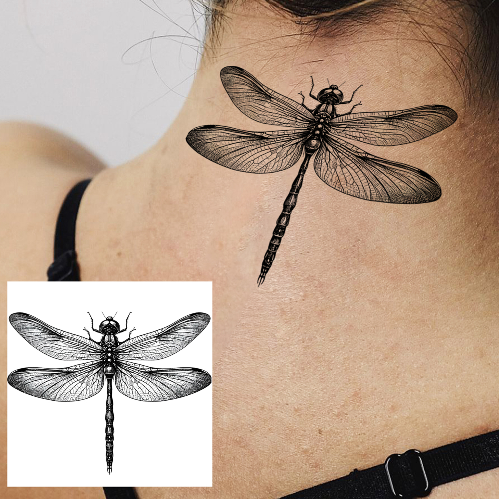 1 Sheet Dragonfly Temporary Tattoos For Women Men Adults Hands Finger Foot Neck Clavicle Legs Forearm Shank Arm Body Art Makeup, Semi Permanent Temp Fake Tattoo Stickers Waterproof Long Lasting Realistic Tatoos For Festival Party Accessory