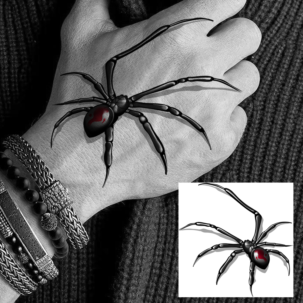 1 Sheet Spider Temporary Tattoos For Women Men Adults Hands Finger Foot Neck Clavicle Legs Forearm Shank Arm Body Art Makeup, Semi Permanent Temp Fake Tattoo Stickers Waterproof Long Lasting Realistic Tatoos For Festival Party Accessory