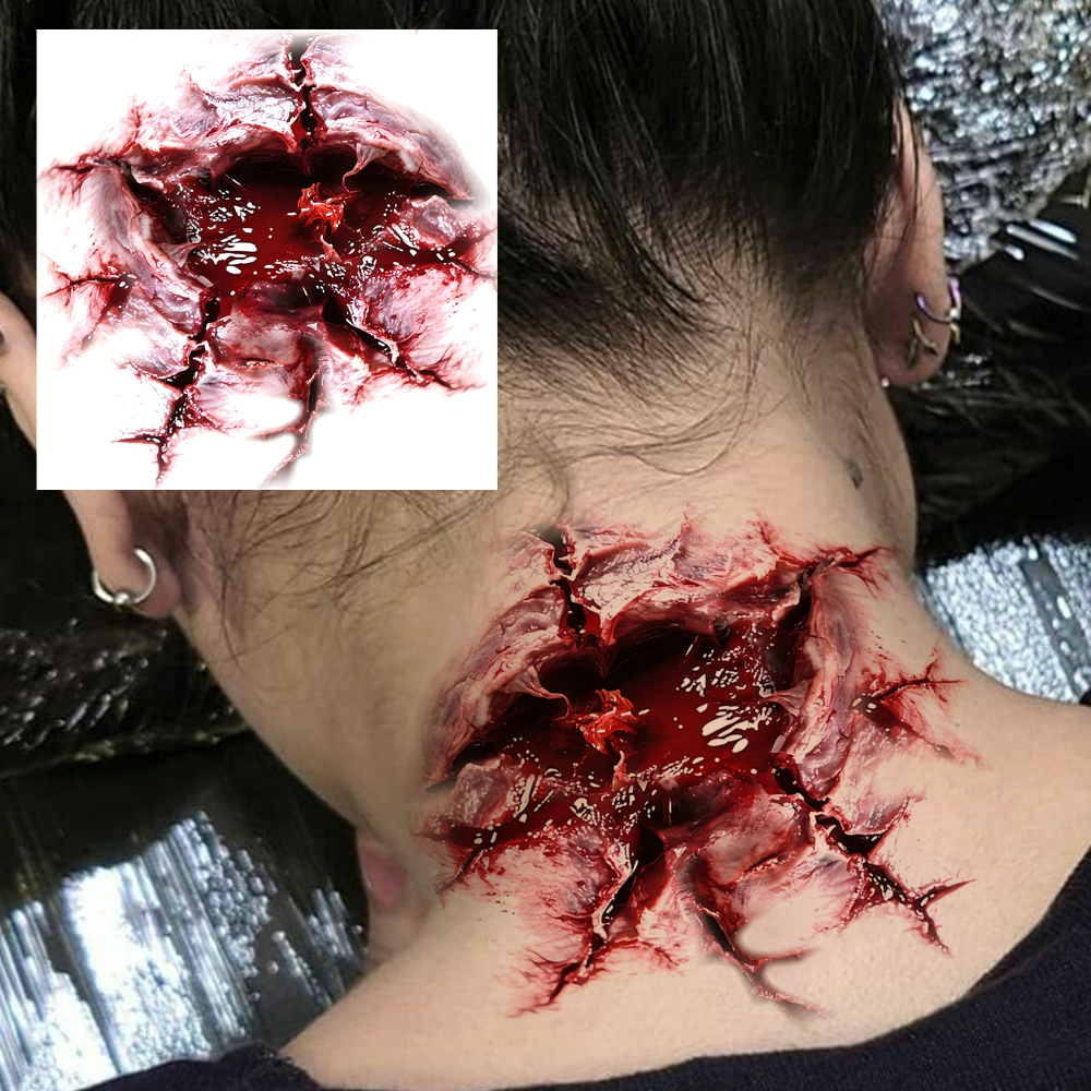 1 Sheet Scar Halloween Temporary Tattoos For Women Men Adults Hands Finger Foot Neck Clavicle Legs Forearm Shank Arm Body Art Makeup, Semi Permanent Temp Fake Tattoo Stickers Waterproof Long Lasting Realistic Tatoos For Festival Party Accessory