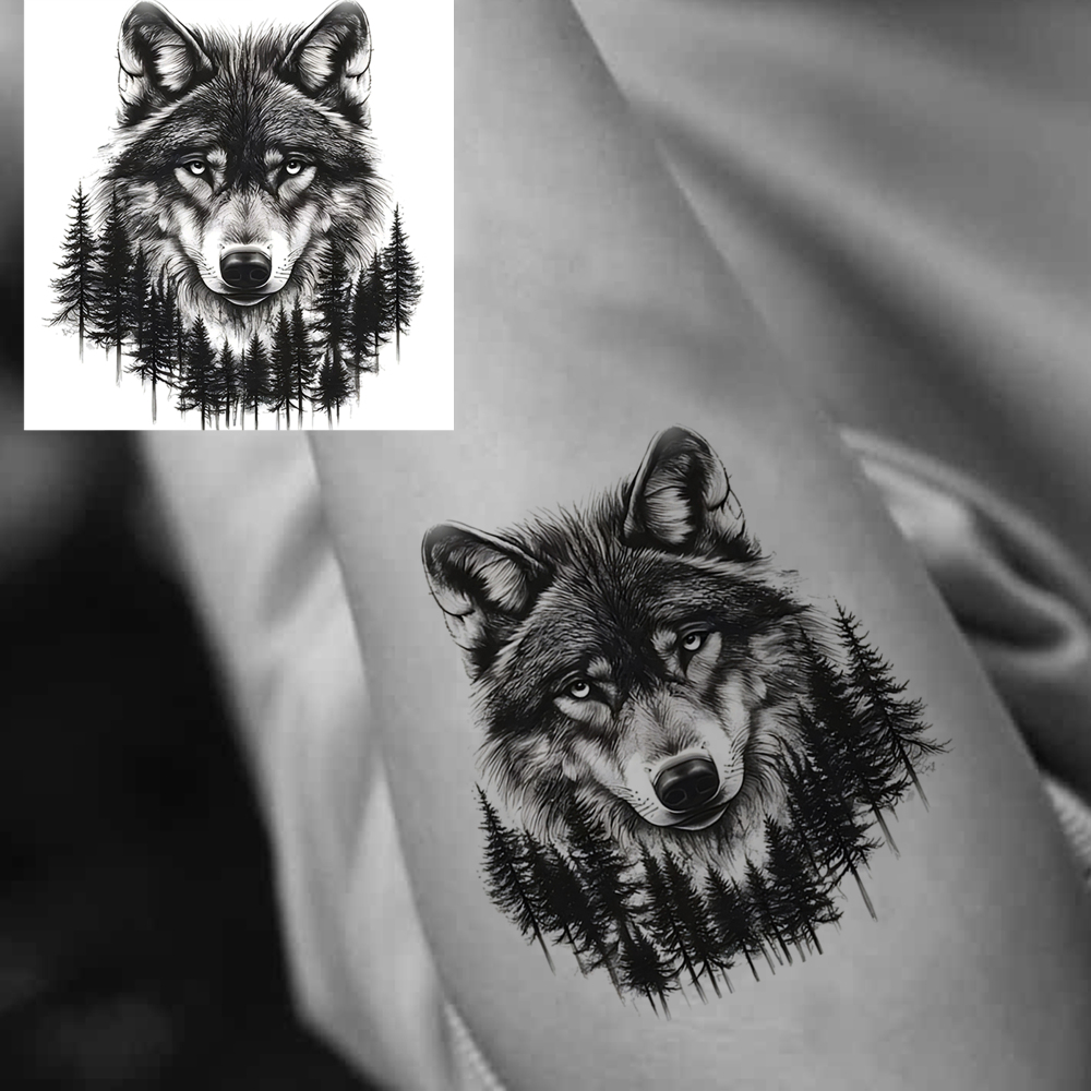 1 Sheet Wolf Temporary Tattoos For Women Men Adults Hands Finger Foot Neck Clavicle Legs Forearm Shank Arm Body Art Makeup, Semi Permanent Temp Fake Tattoo Stickers Waterproof Long Lasting Realistic Tatoos For Festival Party Accessory