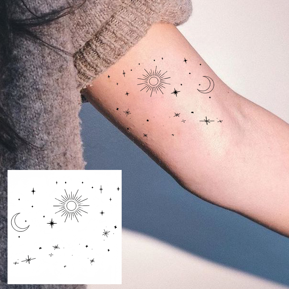 1 Sheet Space Universe Temporary Tattoos For Women Men Adults Hands Finger Foot Neck Clavicle Legs Forearm Shank Arm Body Art Makeup, Semi Permanent Temp Fake Tattoo Stickers Waterproof Long Lasting Realistic Tatoos For Festival Party Accessory